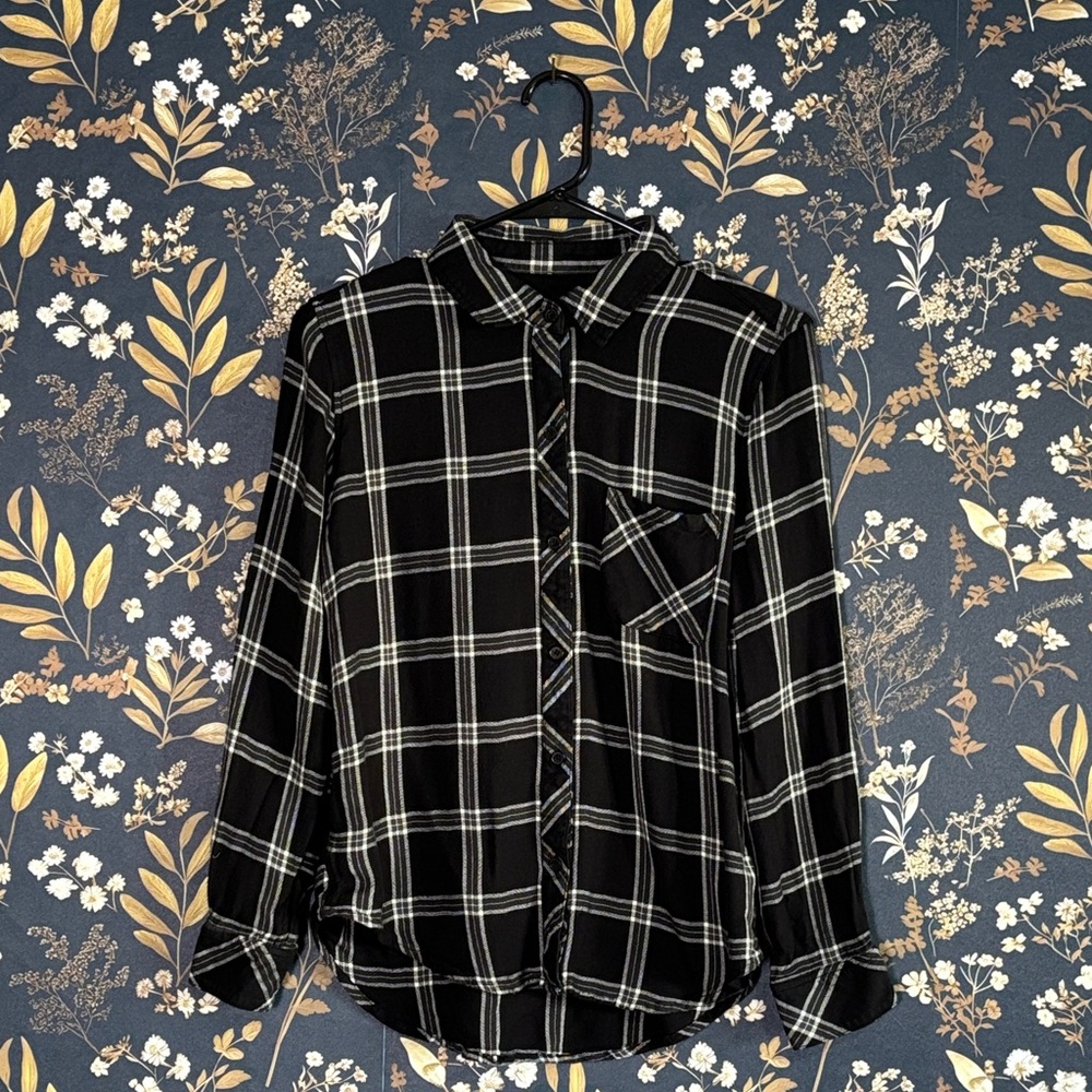 Rails Hunter Monochrome Ash Cream Grey Black Plaid Shirt Size S